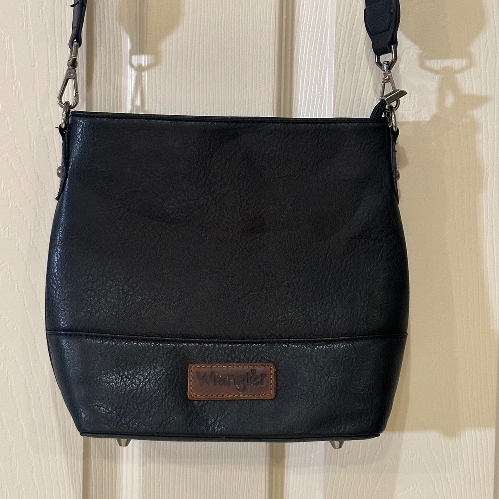 Wrangler Black Faux Leather Crossbody Bag Western Bucket Shoulder Purse